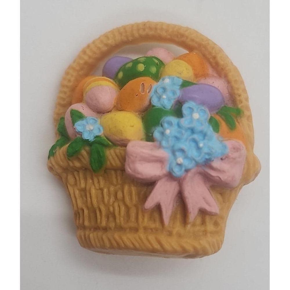 Vintage Hallmark colorful Easter Egg basket‎ w/ bow brooch pin